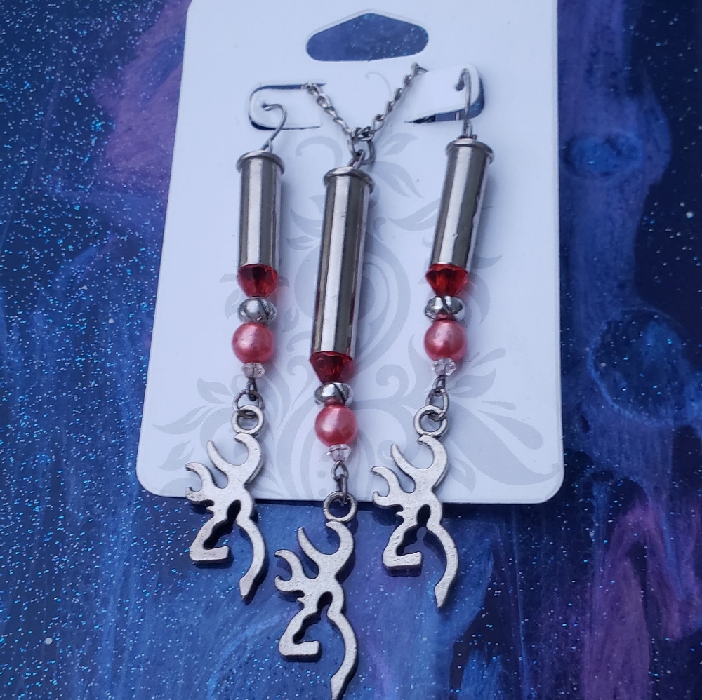 Browning Buck & .22 shell necklace earring set